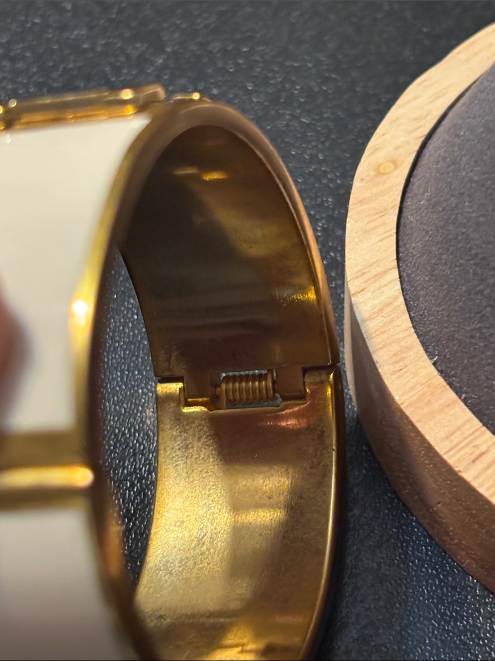 C. Wonder Gold Tone and Cream H-Accent Enamel Cuff Bracelet - Picture 8 of 17